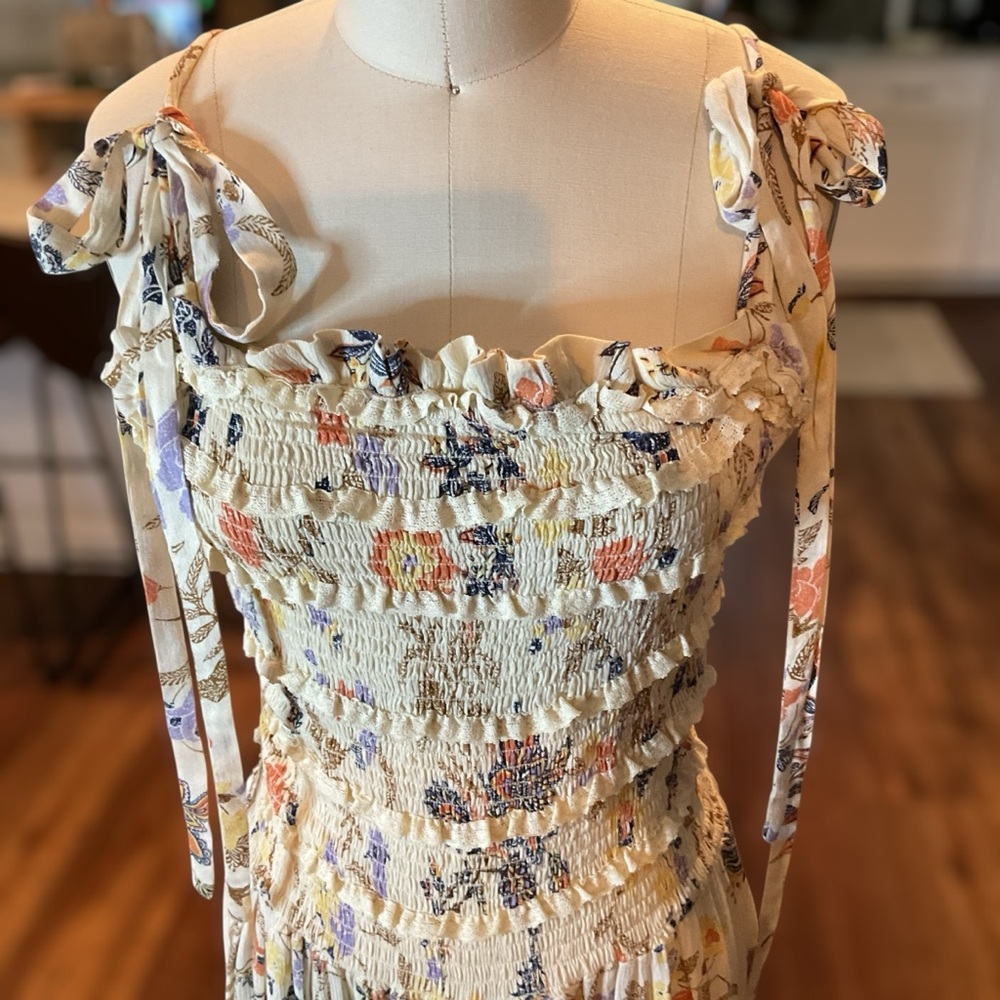 Free People Isla Cream Floral Midi Dress Large - Picture 4 of 13